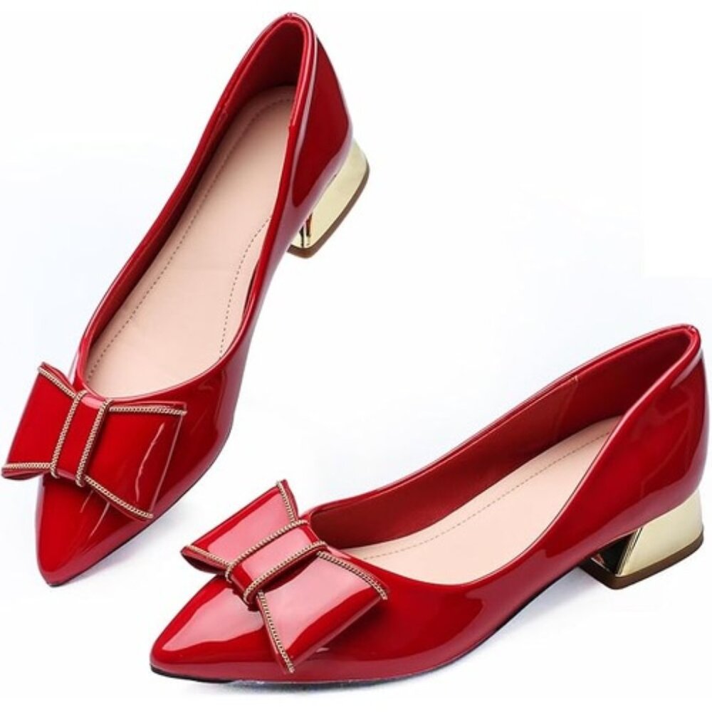 NEW Women's Red & Gold Low Block Chunky Heels Pumps Shoes Size 8, EUR 40